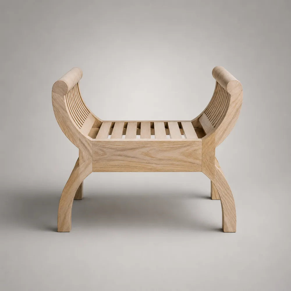 Panca fondoletto in legno naturale con seduta a doghe struttura curva 120 x 40 x 50 cm
