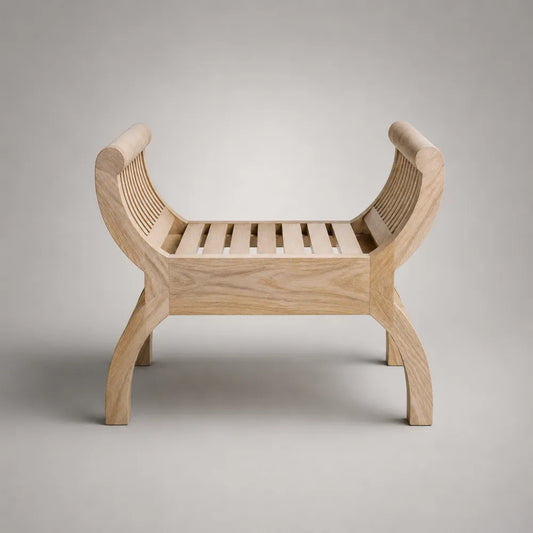 Panca fondoletto in legno naturale con seduta a doghe struttura curva 120 x 40 x 50 cm