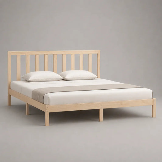 Letto matrimoniale 160 x 200 cm in legno naturale con testiera a doghe verticali struttura in pino massello e rete a doghe