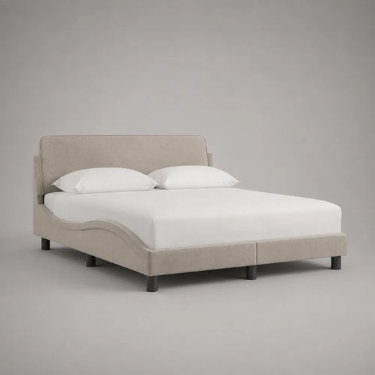 Letto matrimoniale 160x200 cm struttura letto imbottita in tessuto poliestere base piattaforma con profilo curvo MDF e telaio in acciaio colore beige nero altezza testiera 100 cm